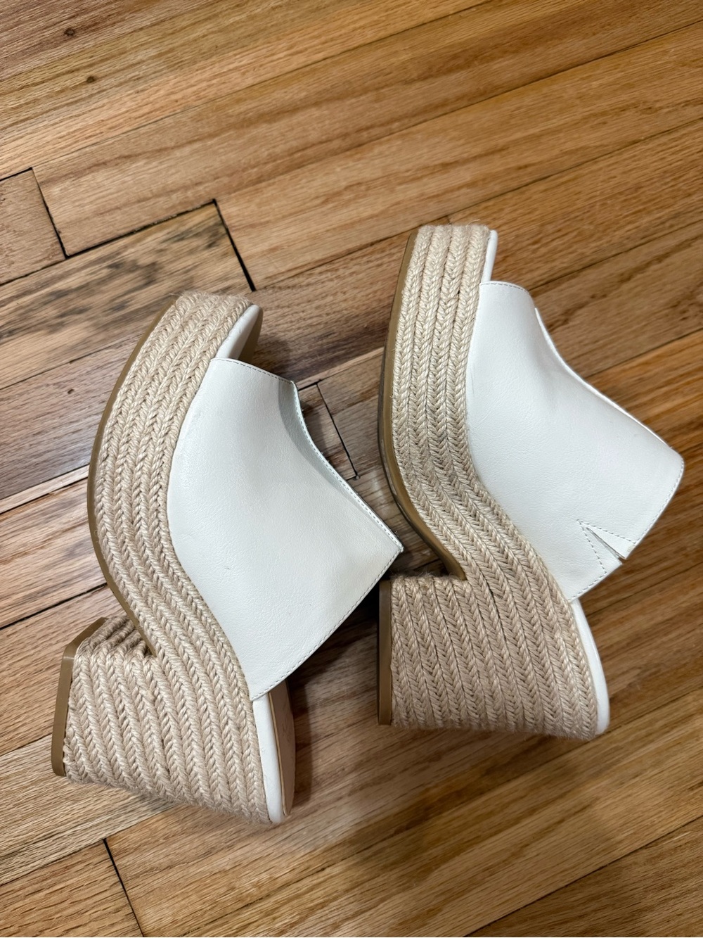 White Espadrille Platform Mules with Braided Wedge